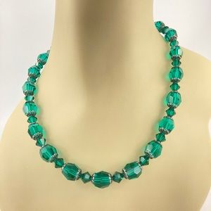 Vintage Crystals Necklace, Teal Blue, Restrung, Filigree, Gothic, Medieval Core